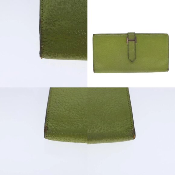 HERMES bean Souffl Wallet Leather Green Silver Auth bs18706 - Picture 14 of 14